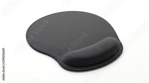 Black ergonomic mouse pad with wrist support on white background