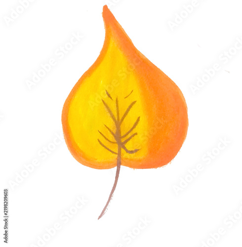 Single yellow orange watercolor autumn leaf isolated on white background botanical illustration