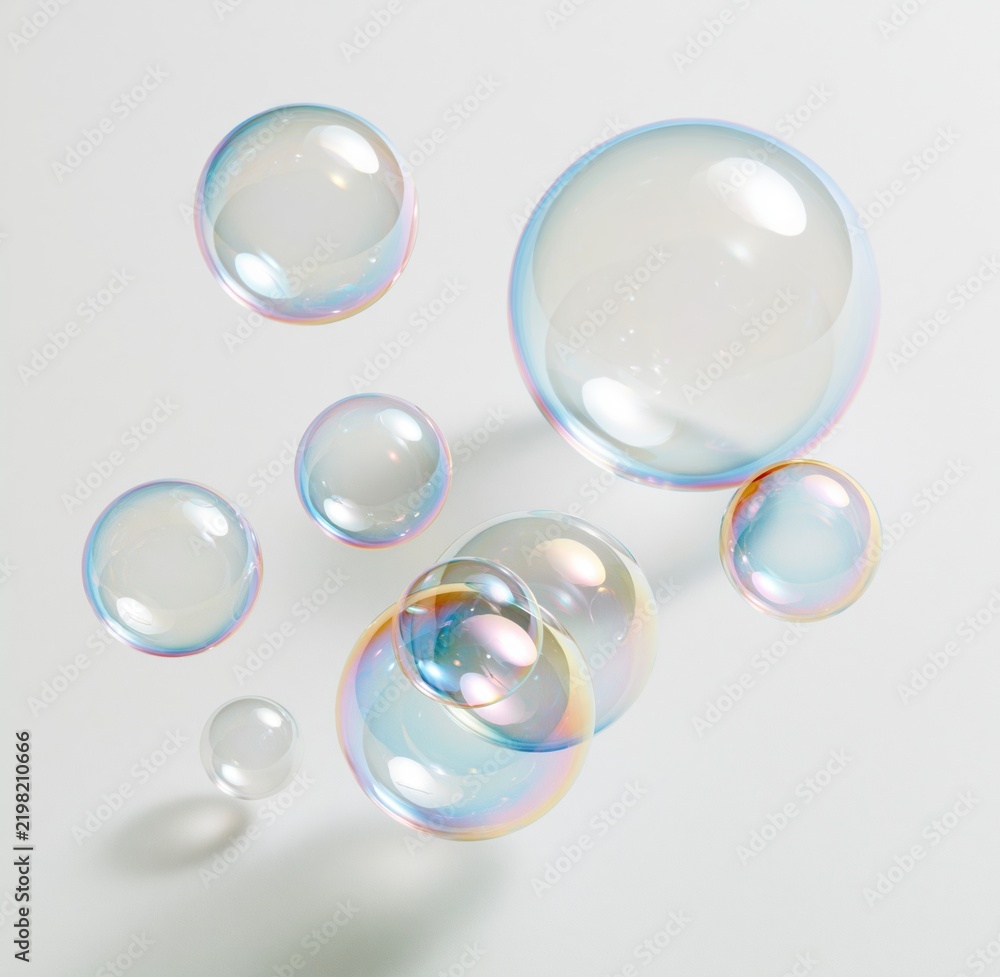 Obraz premium colorful floating soap bubbles against white background
