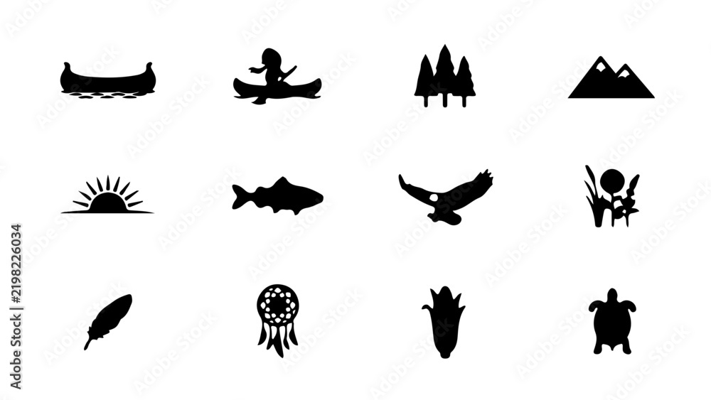 Fototapeta premium Black and white icons of nature
