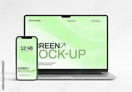Laptop and Smartphone Screen Mockup, Front View