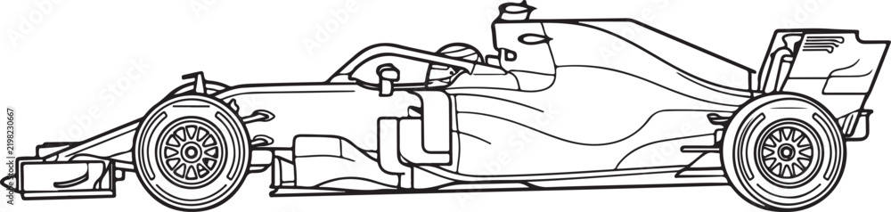 Obraz premium Sketch of a formula one race car side view with detailed aerodynamic elements