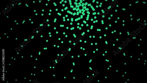 Abstract Swirling Pattern of Glowing Green Circles Floating Against a Solid Deep Black Background Texture