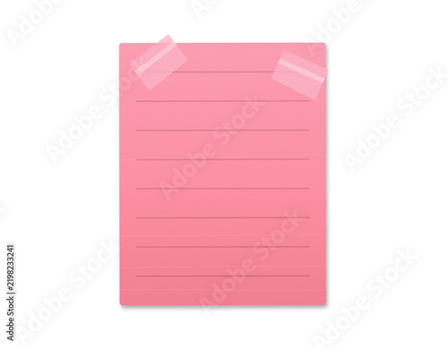 Fotografía Pink lined notepad page with two transparent tape strips for school notes and planning