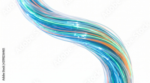 Glowing fiber optic cables demonstrating light transmission in a controlled studio environment