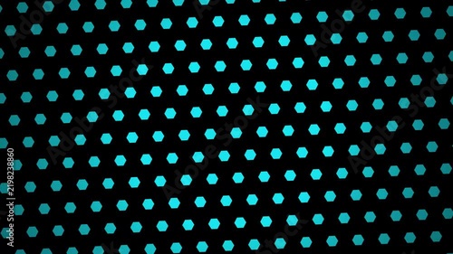 Abstract Geometric Background Featuring Glowing Cyan Hexagons Organized In A Repeating Pattern On Black Surface