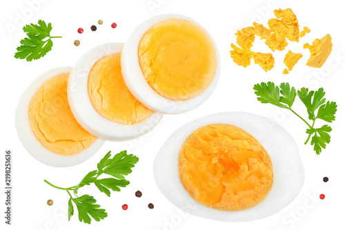 boiled egg slice isolated on white background