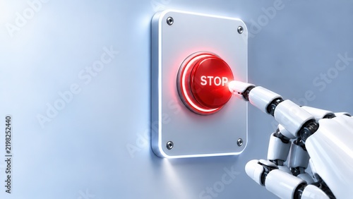 AI Safety Emergency Stop Button with Robotic Hand