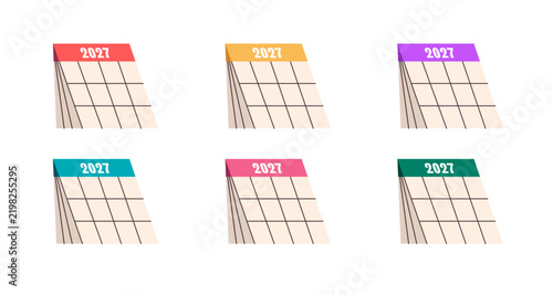 2027 Desk Calendar Vector Set with Colorful Monthly Flip Page Icons