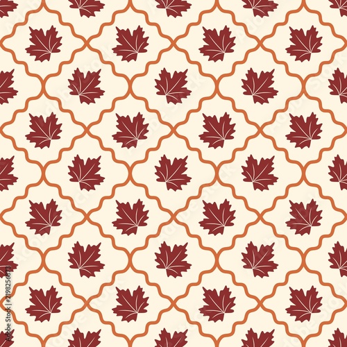 Seamless Autumn Maple Leaf and Floral Diamond Pattern