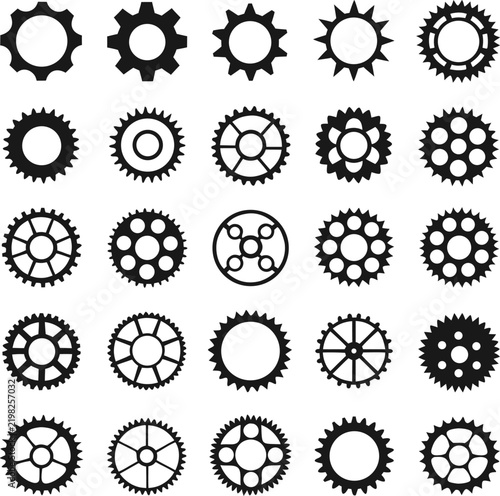 Gear and Cog Vector Icon Set for Technical Design  