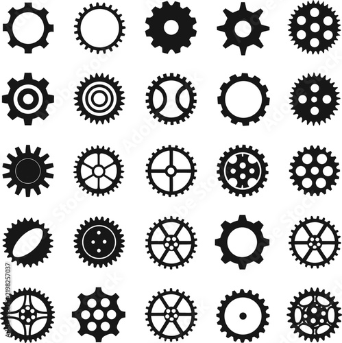  Industrial Gear Settings Icon Collection Flat Vector Graphic