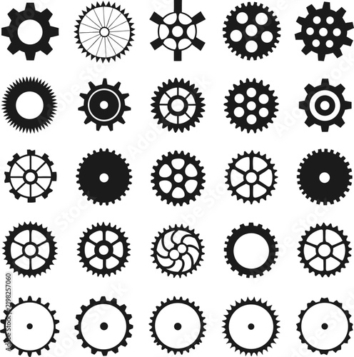  Mechanical Gear Wheel Silhouette Icons Collection 
