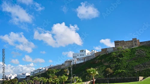 Driving past the historic Kasbah of Tangier, Morocco