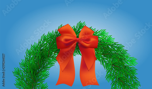 Christmas wreath decorated red bow as festive frame