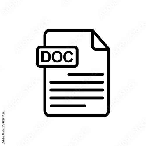 DOC file document icon with text lines for word processing document format and paper writing in transparent background