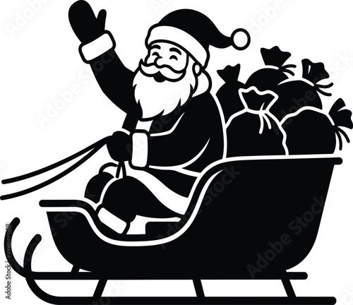 Santa Claus riding a sleigh pulled by reindeer in a snowy winter landscape