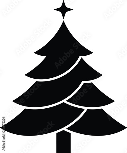 Christmas tree silhouette with a star topper on a solid background