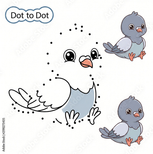 Cute cartoon bird illustration with dot-to-dot activity design  
