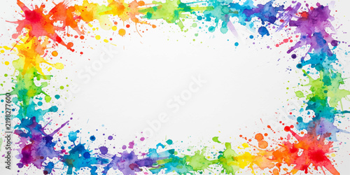 Colorful-Watercolor Paint-Splatter Border-Frame On-White Background
