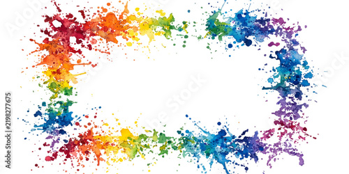Colorful paint splashes creating a vibrant frame on a white background