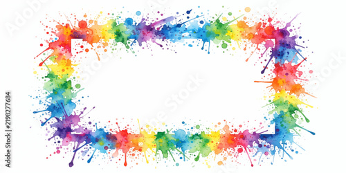 Colorful watercolor frame with splashes surrounding a blank space