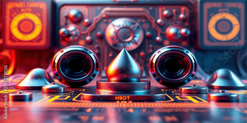 Macro-Detail Of-Futuristic Mechanical-Engine With-Glowing Amber-Gauges And-Polished Metallic-Pistons
