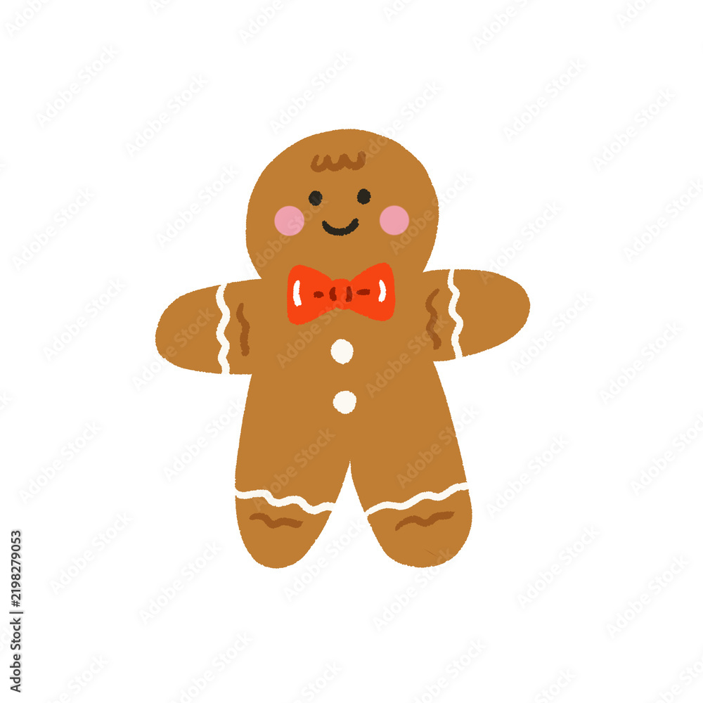 Obraz premium Cute gingerbread man with red bow tie illustration PNG clipart isolated on transparent background
