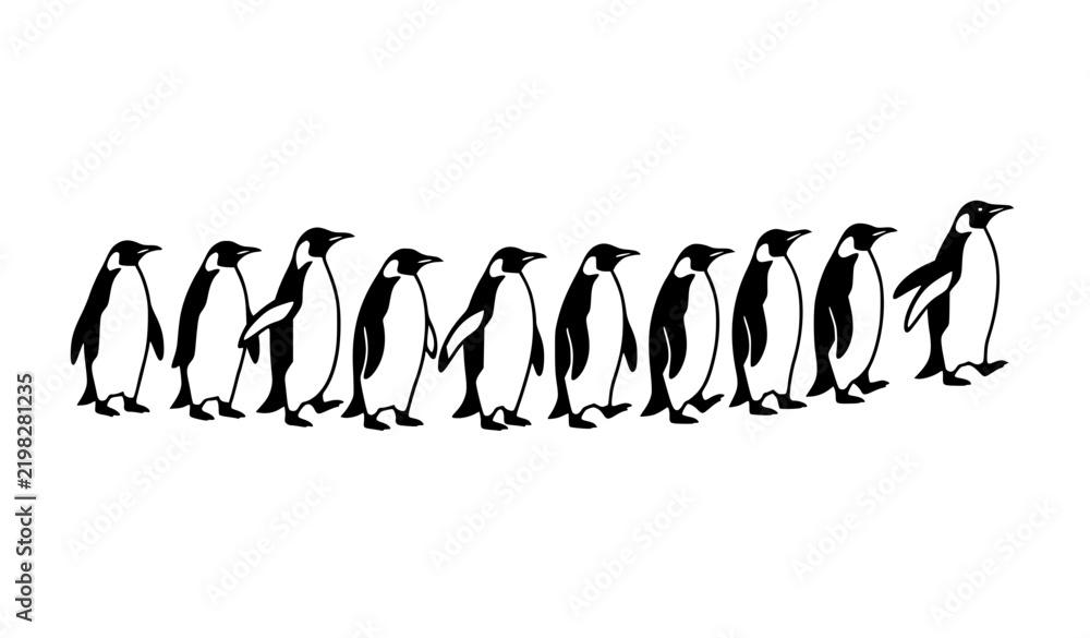 Fototapeta premium Emperor Penguins Marching Across Antarctic Ice Vector Illustration