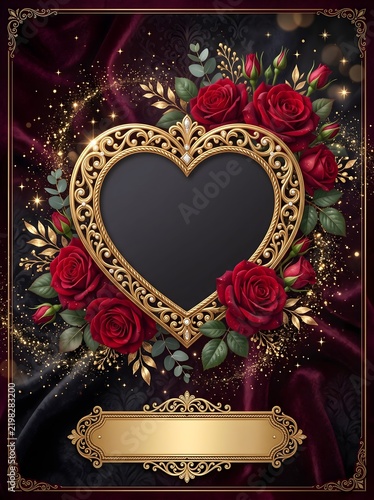 Heart Background with Romantic Red Rose Floral Template