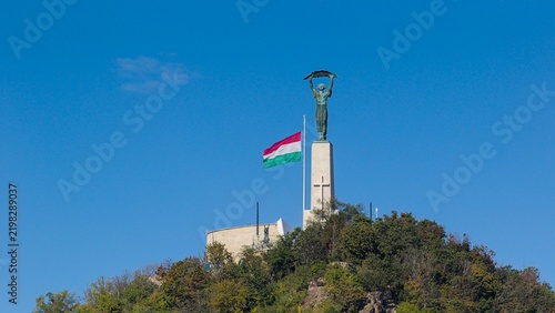 The Liberty Statue stands tall in Budapest, Hungary.