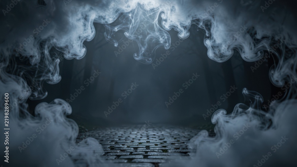 Obraz premium ethereal smoky fog landscape with negative space for halloween marketing and dramatic advertisement copy