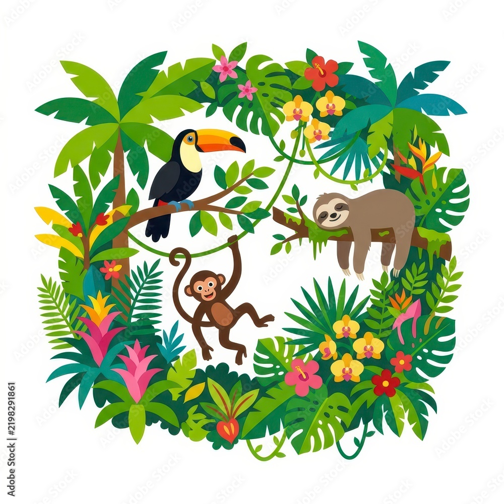 Obraz premium Jungle animals and plants illustration