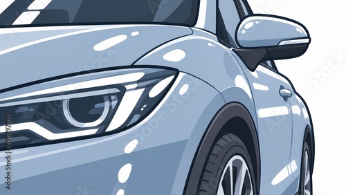 Naklejka スタイリッシュな水色の自動車のフロント部分をクローズアップしたイラスト