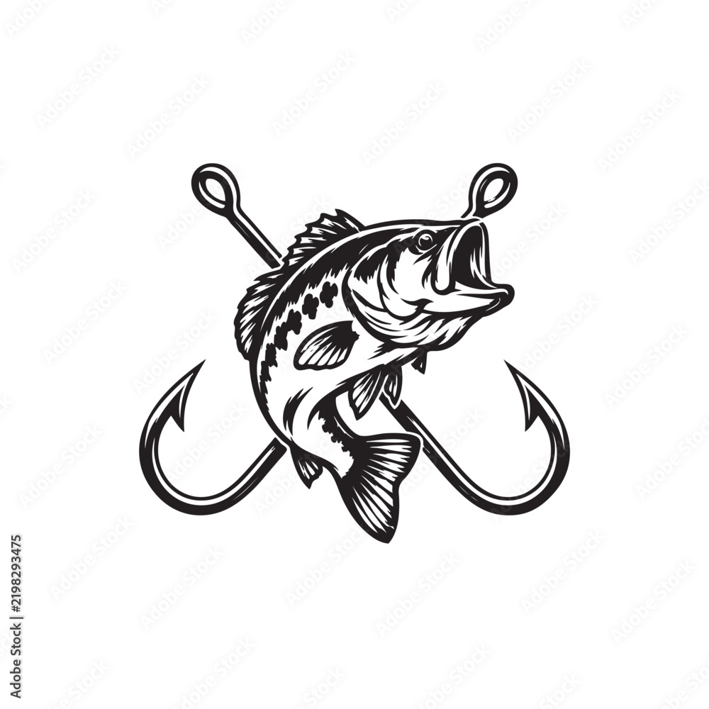 Fototapeta premium sea ​​bass between two crossed hooks