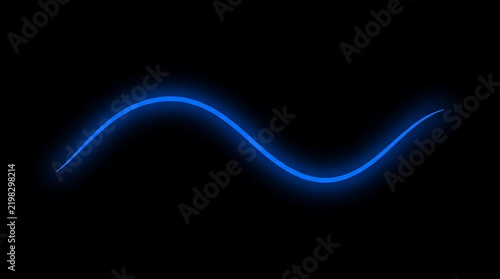 Blue neon glowing wave line on a black background illustration