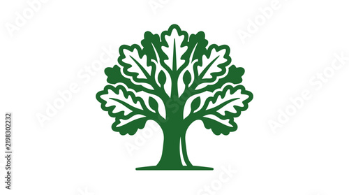 Stylized green oak tree vector illustration on white background.