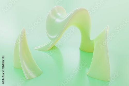 Abstract 3D pastel green organic shapes with smooth curves and soft lighting, creating a fresh, modern minimalist background.