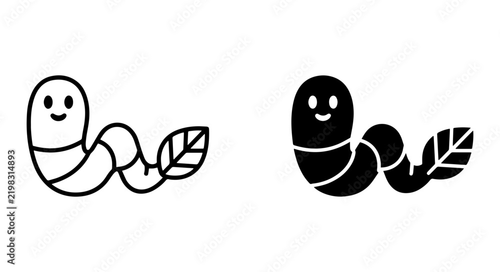 Obraz premium Cute Worm Icon Set, Simple Earthworm Vector Graphics, Garden Critter Illustrations