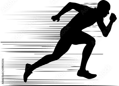 Dynamic Vector Silhouette of Male Sprinter Running with Speed Motion Lines, Sports and Track Athlete Concept Art