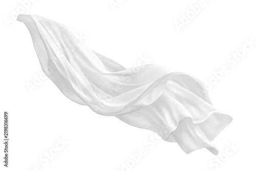 A single piece of white silk fabric flowing gracefully in the empty air
