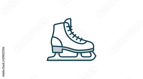 Minimalist outline illustration of a classic white figure ice skate.