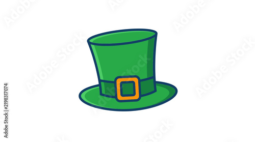 Cartoon green leprechaun top hat with buckle for Saint Patricks Day.
