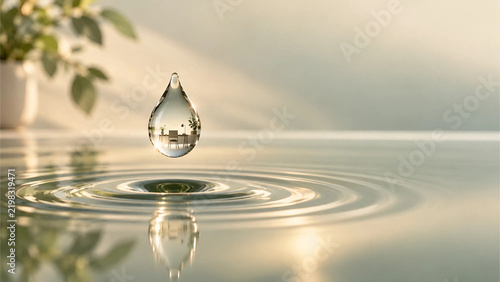 Water Drop with Sustainable Home Interior and Ripples