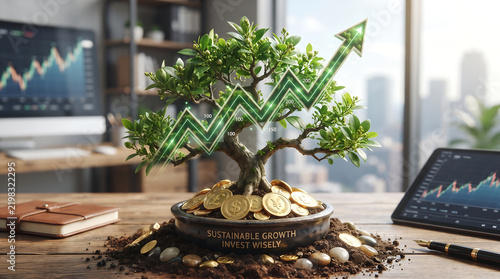 Sustainable Growth and Financial Success A Bonsai Tree Symbolizing Prosperity and Investment