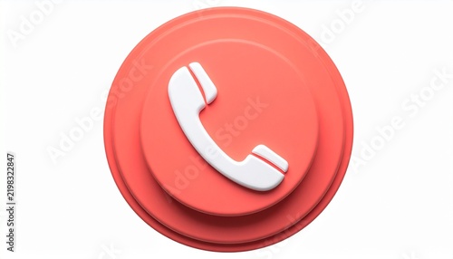 3D Phone Call Button Icon Isolated on Flat White Background