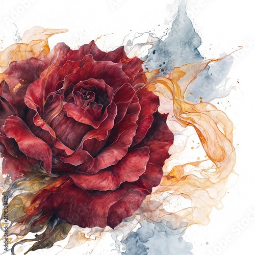 Abstract Watercolor Rose with Splash Background