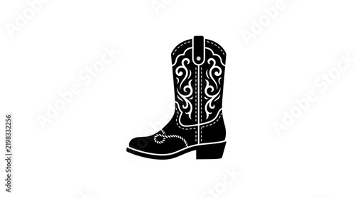 Black and white illustration of a classic western cowboy boot.