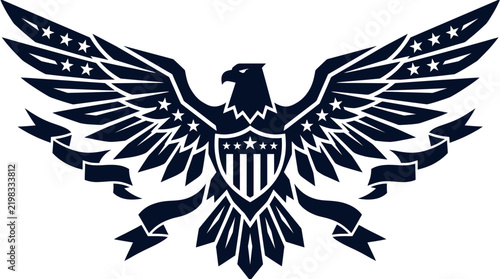 American Bald Eagle Symbol with Stars and Stripes Shield Design.