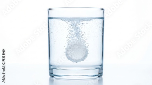 Effervescent tablet in a glass of water dissolving, isolated with clipping path.